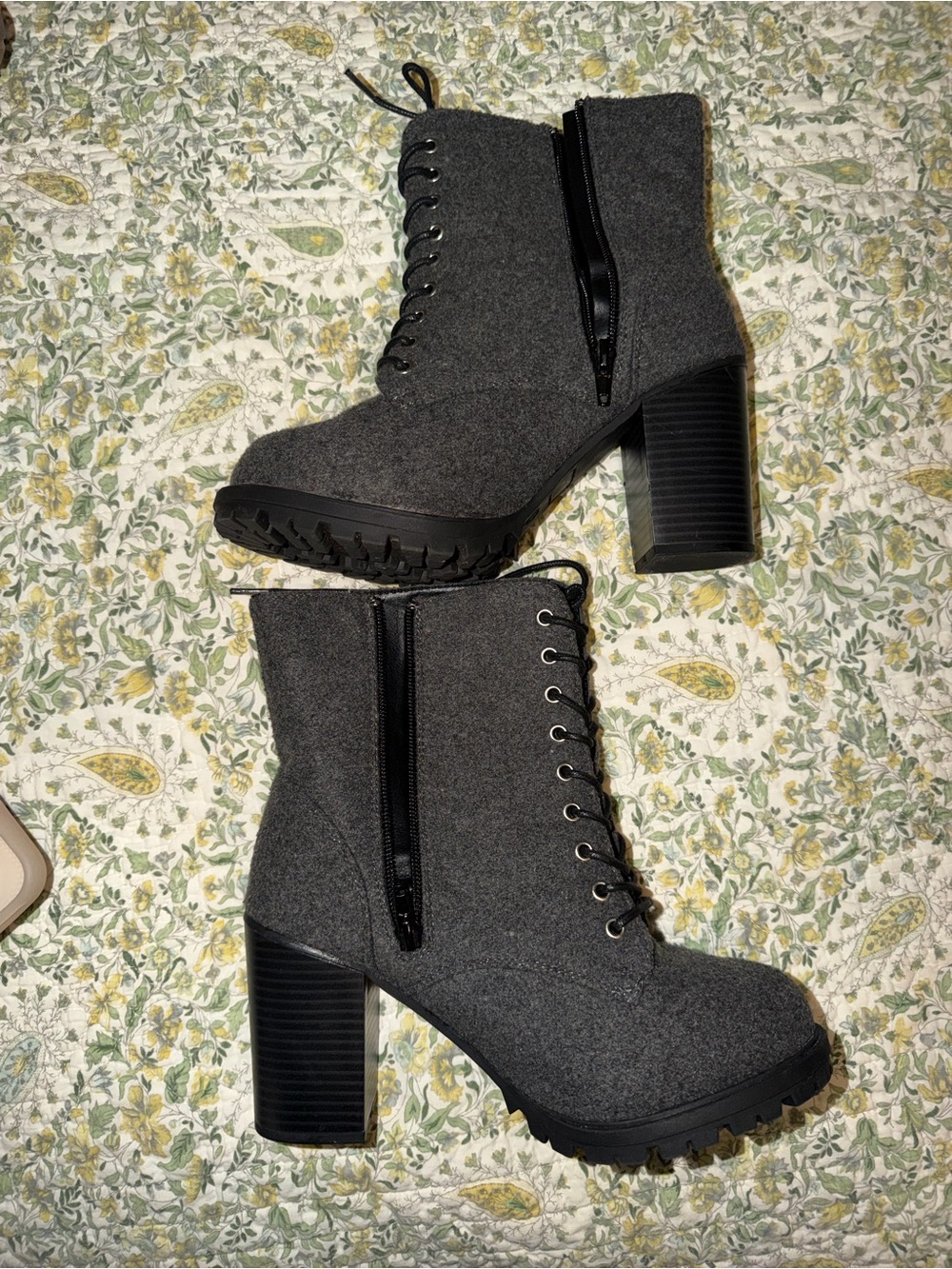 Lane Bryant Gray Lace-Up Chunky Heel Ankle Boots